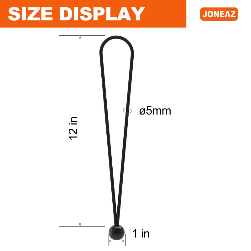 Joneaz Ball Bungee Cords 12 inch, UV Resistant Heavy Duty Tie Down Cord,50 Piece - Image 2